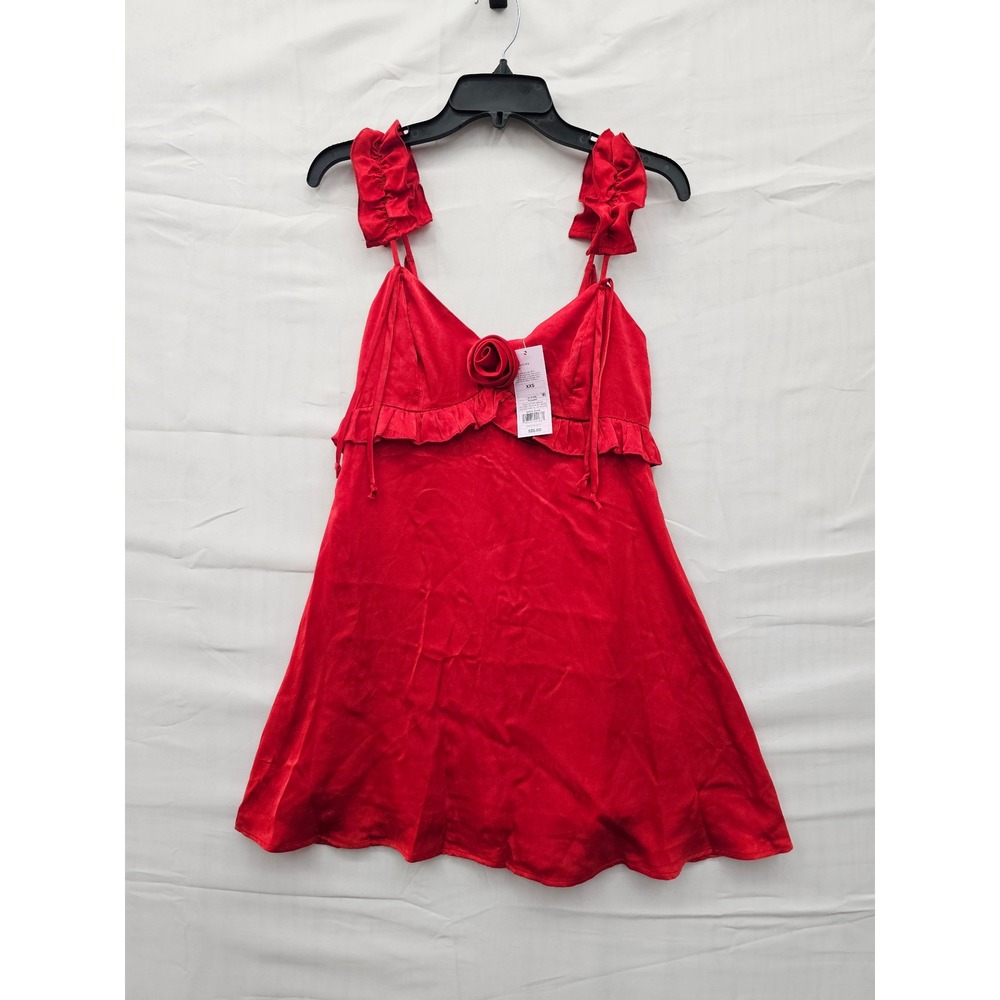 Wild Fable Red Satin Rosette Ruffle Mini Dress XXS New With Tags 331092590